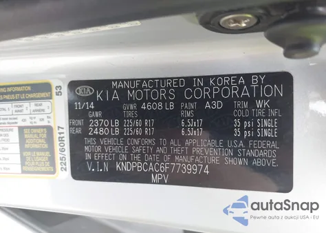 2015 Kia Sportage Lx из США, поврежденный, VIN KNDPBCAC6F7739974